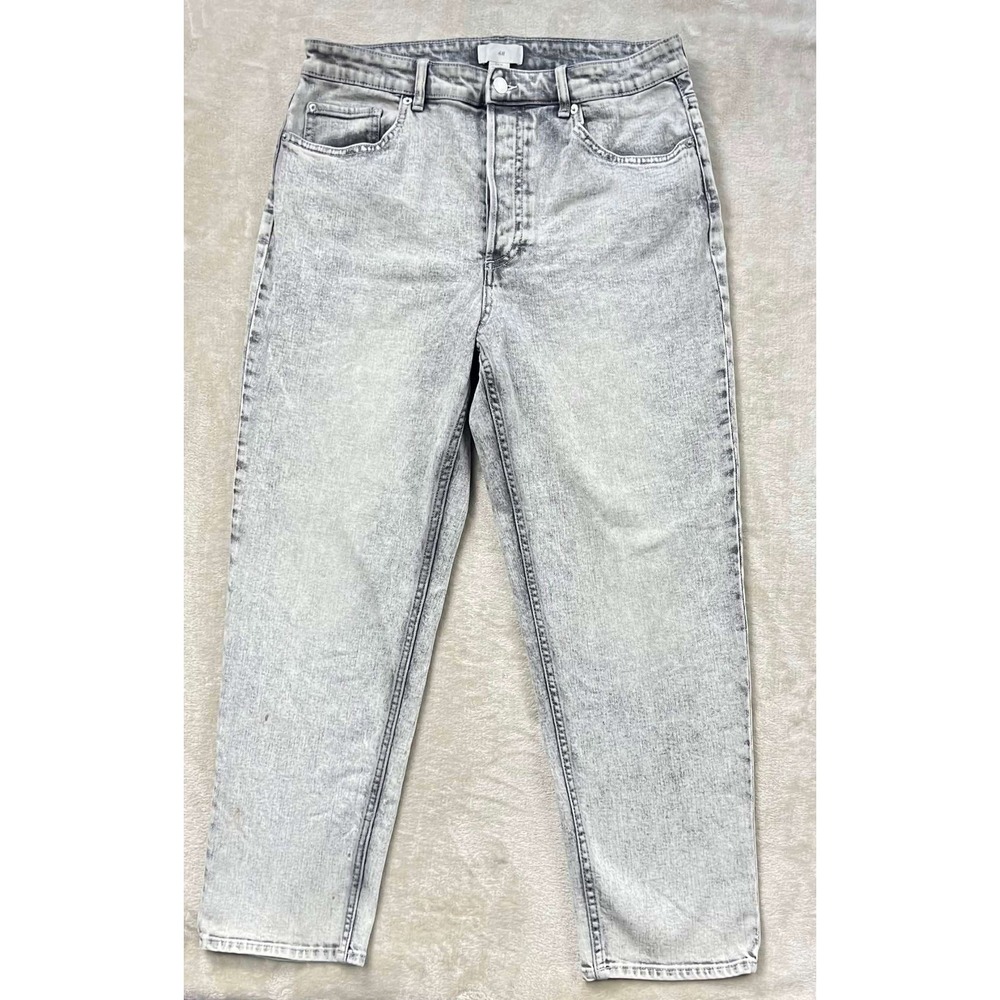 HM Womens High Waist Acid Wash Gray Straight Leg Button Fly Jeans Size 12